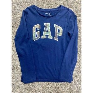 Girl's Sequin Gap Logo Long Sleeve T-Shirt Blue Size Small